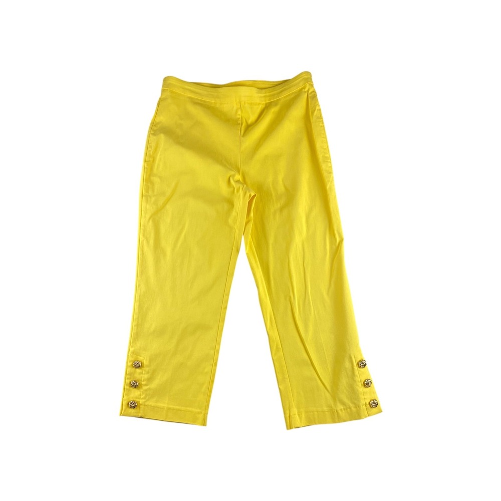ZAC‎ & RACHEL Yellow Cropped Pants Gold Button Detail Cropped Leggings Size 12